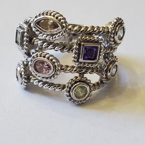 Joseph Esposito "ESPO" Multi-Stone Silver Ring, Sz 5.5